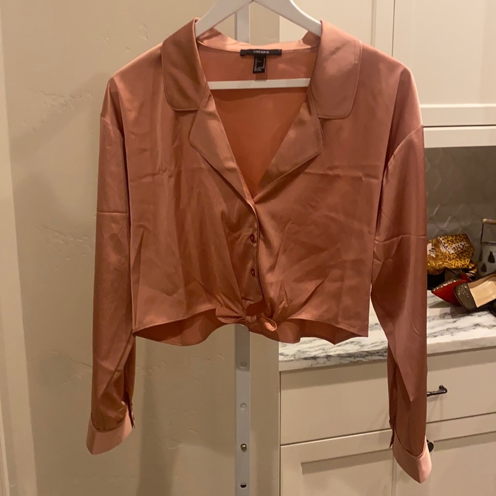 Rose gold silk effect crop top